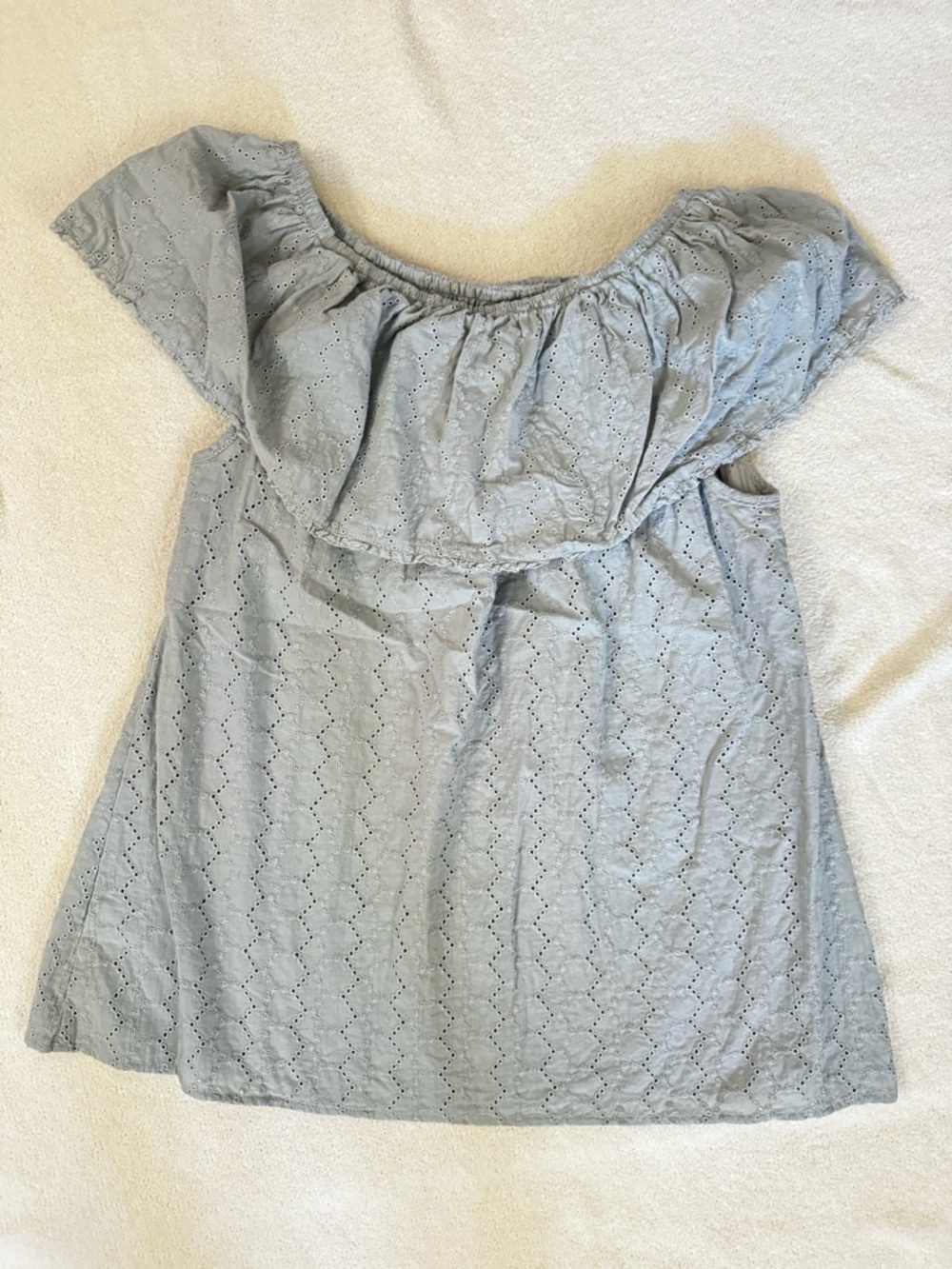 Off-Shoulder Eyelet Top in Light Bluish Gray